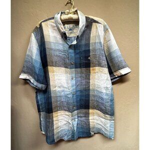 Tommy Bahama Island Modern Fit Plaid Button Down Short Sleeve Linen Shirt Large